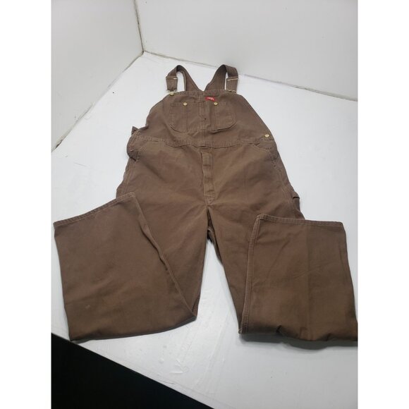 Dickies Overalls Men 38x30 Brown Canvas Bibs Workwear Rancher Farm Pre Owned - Picture 1 of 13